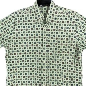 Maui Trading Company Green Geometric Print Cotton Button Shirt Mens Large Casual
